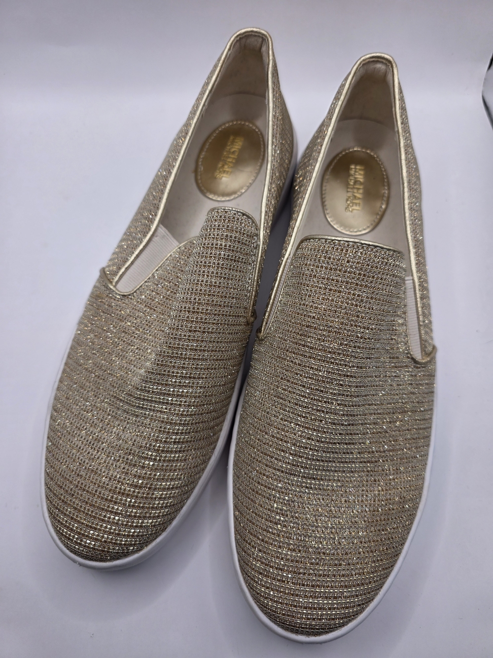 Michael Kors Gold Glitter Chain Keaton Mesh Slip-On Sneakers Size 10
